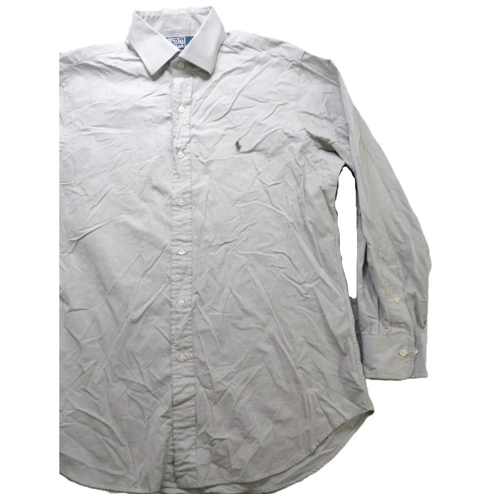 VTG Polo Ralph Lauren Regent BD Shirt Men 16 32/33 Gray Gingham Pony Cotton LS